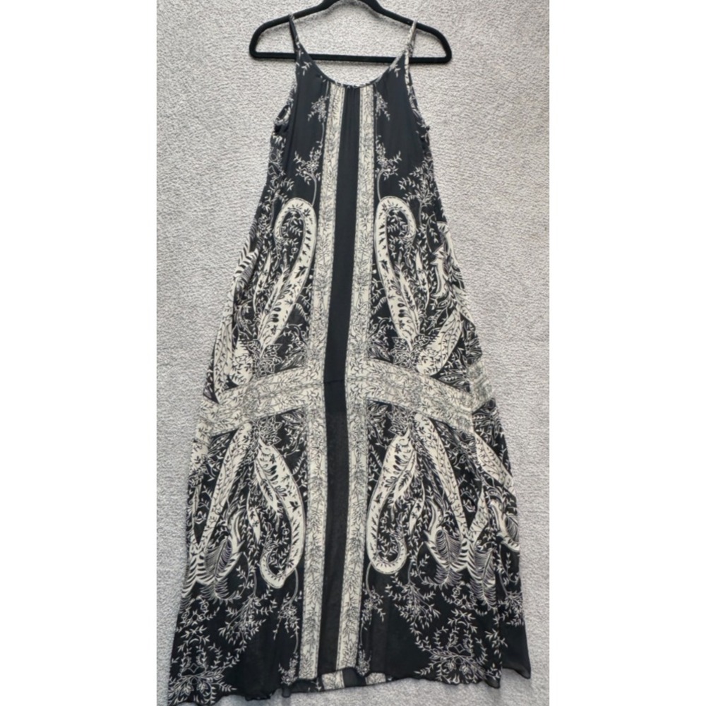 Express Black Beige Boho Flowy Midi Dress Sleeveless S Fairy Grunge Whimsigoth
